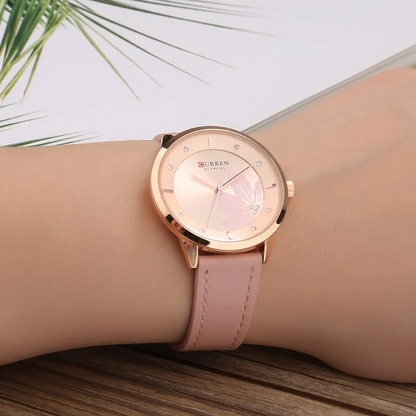 CURREN Original Brand Slim Leather Strap Wrist Watches For Women With Brand (Box & Bag)-9048